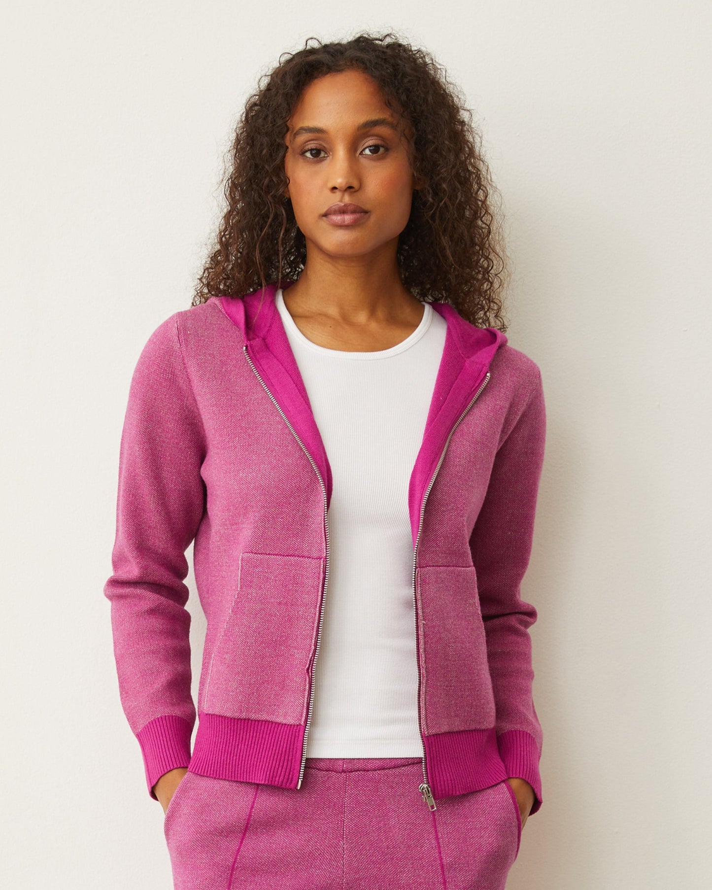 Soft Knit Two Tone Zip Up Hoody