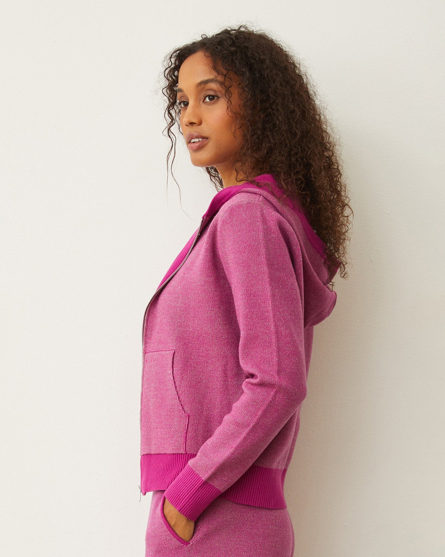 Soft Knit Two Tone Zip Up Hoody