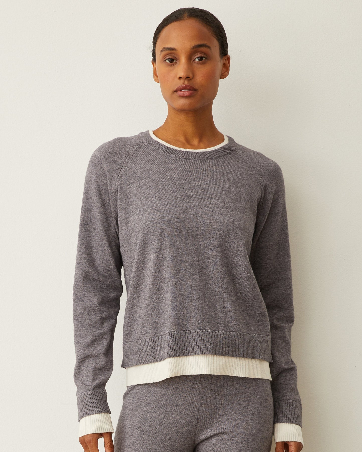 Soft Knit Crew Neck Contrast Sweater