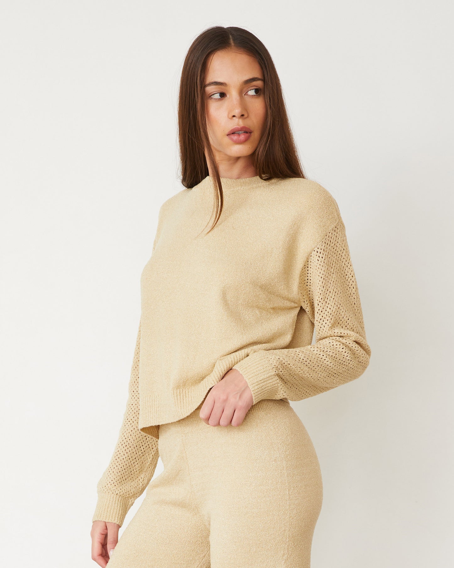 Boucle Knit Mesh Mixed Sweater