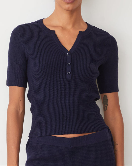 Soft Knit Rib Waffle Henley