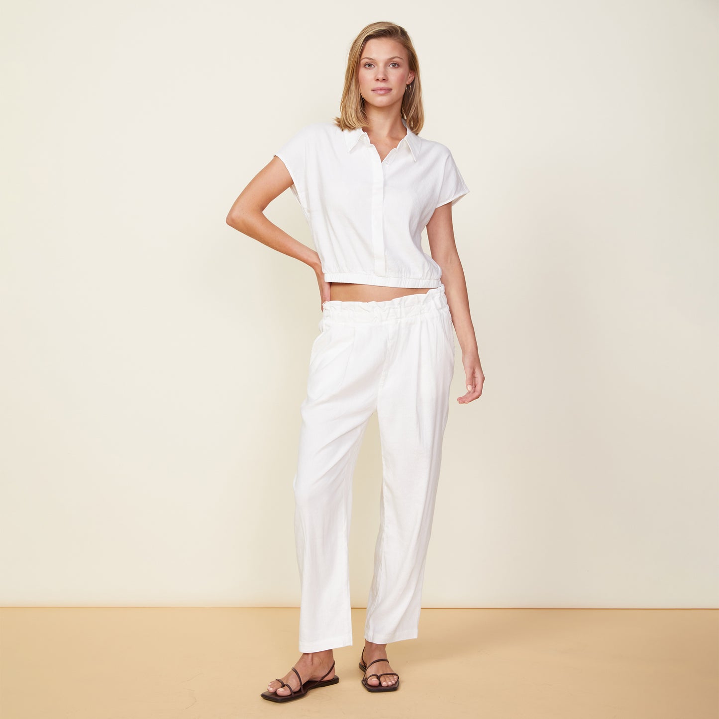 Stretch Linen Paperbag Pants
