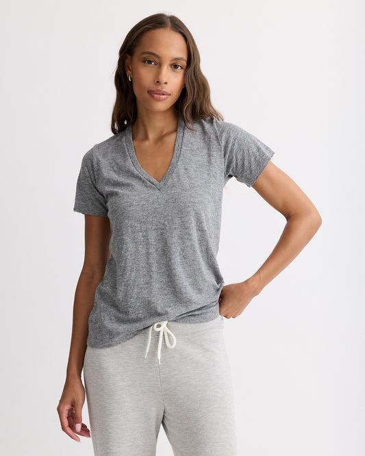 Textured Tri-Blend Relaxed V Neck Tee