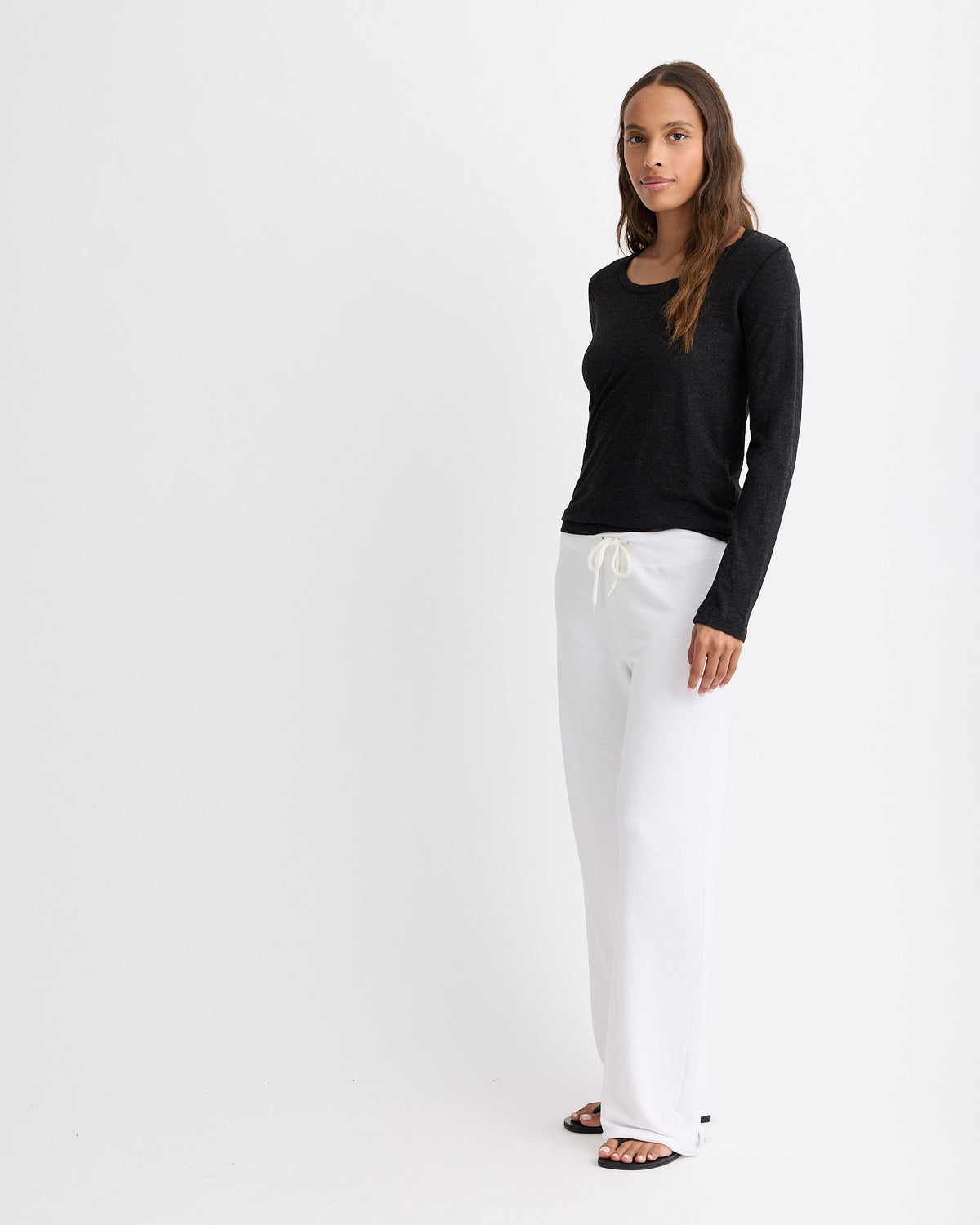Textured Tri-Blend Fitted Long Sleeve Crew
