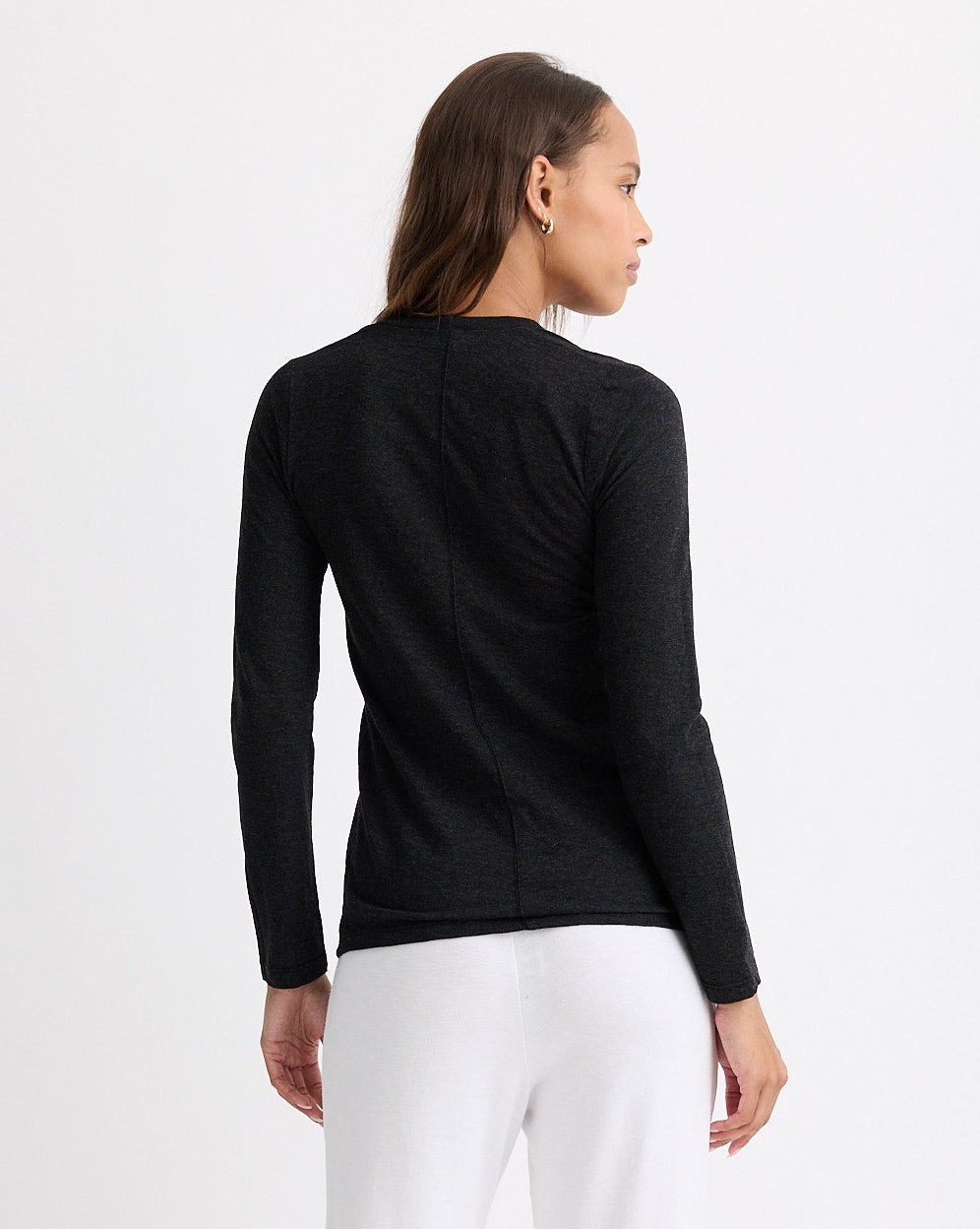 Textured Tri-Blend Fitted Long Sleeve V Neck Tee