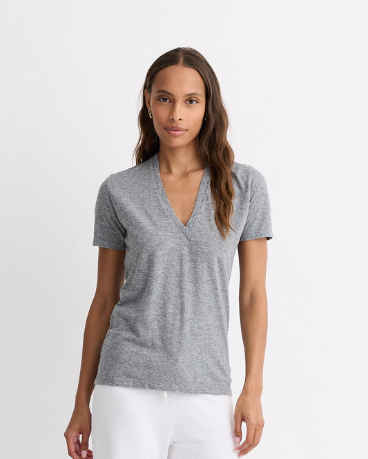 Textured Tri-Blend Fitted V Neck Tee