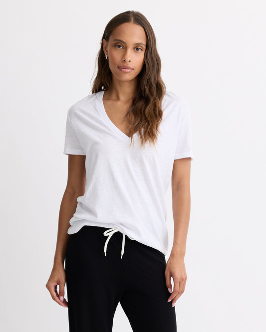 Textured Tri-Blend Relaxed V Neck Tee