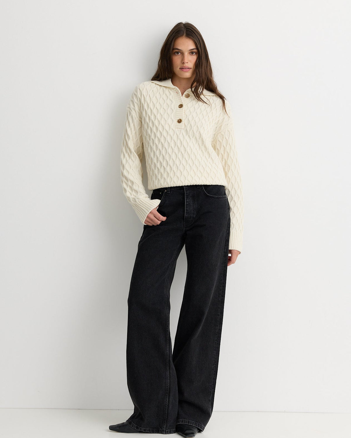Cable Knit Polo Sweater