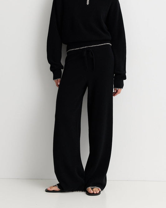 Wool Cashmere Wide Leg Blanket Stitch Sweatpant