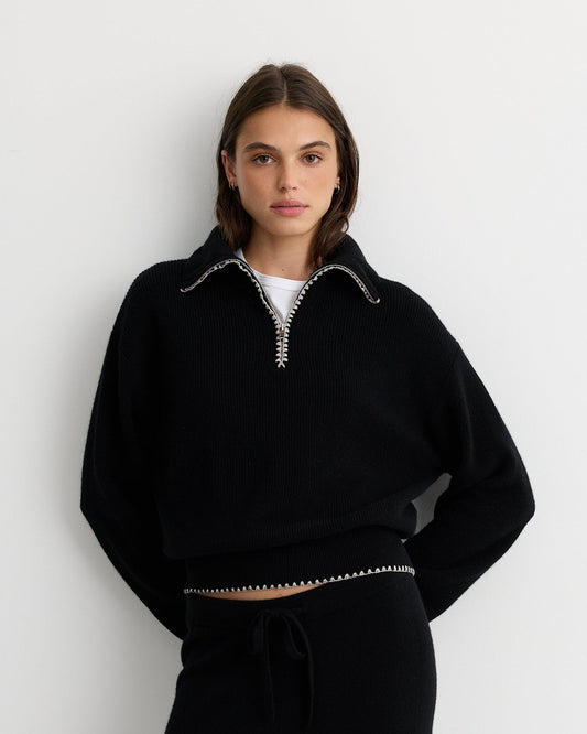 Wool Cashmere Half Zip Sweater