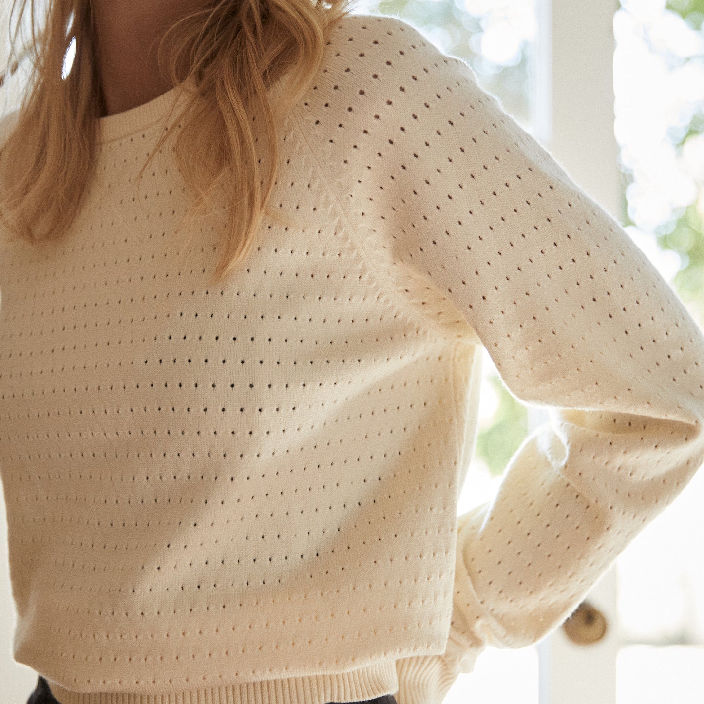 Soft Knit Pointelle Raglan Sweater