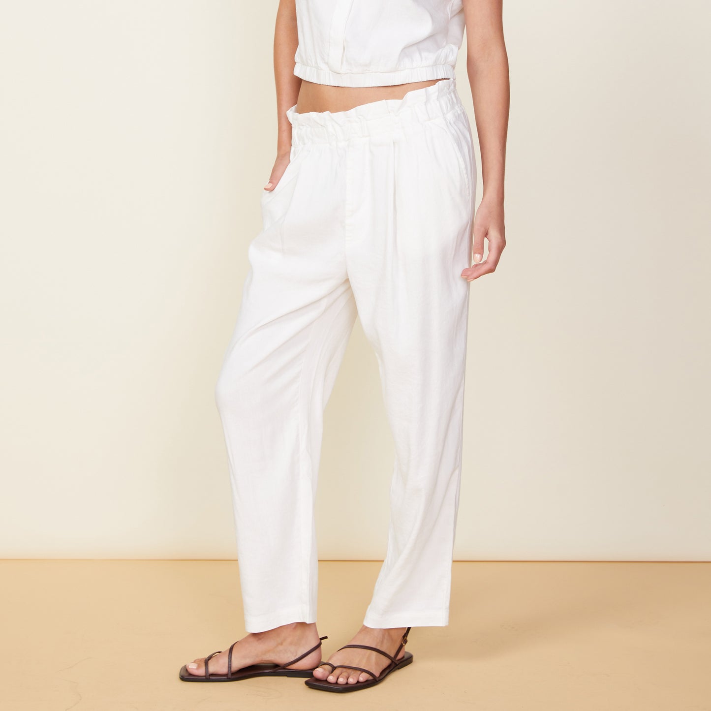Stretch Linen Paperbag Pants