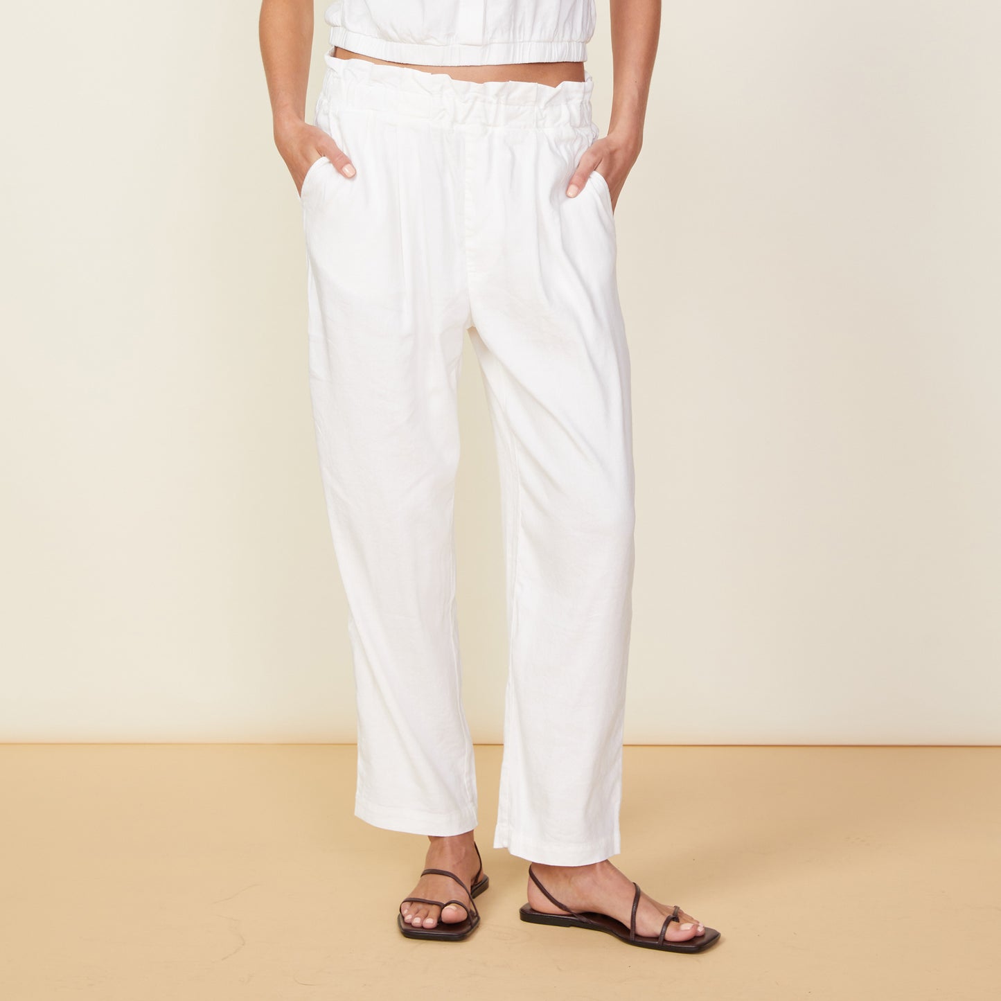 Stretch Linen Paperbag Pants