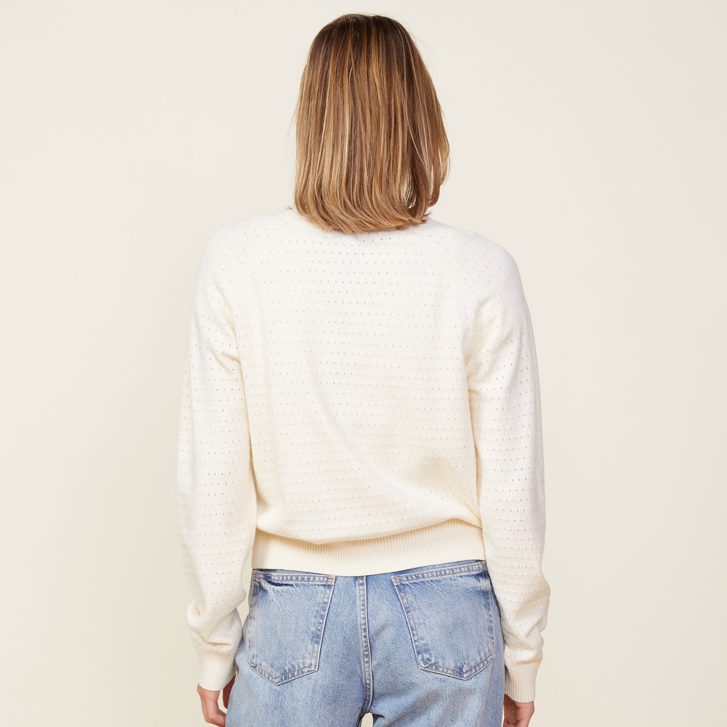 Soft Knit Pointelle Raglan Sweater