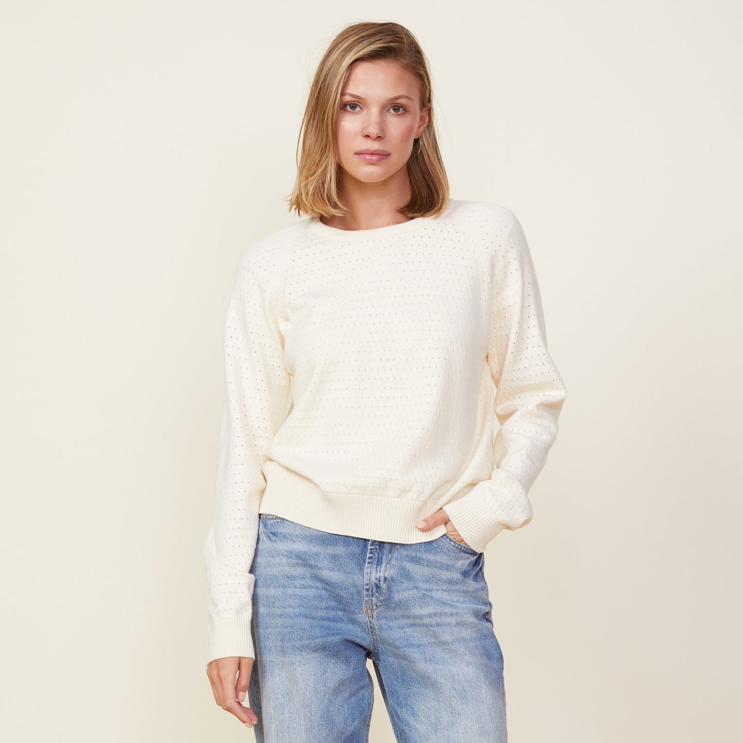 Soft Knit Pointelle Raglan Sweater