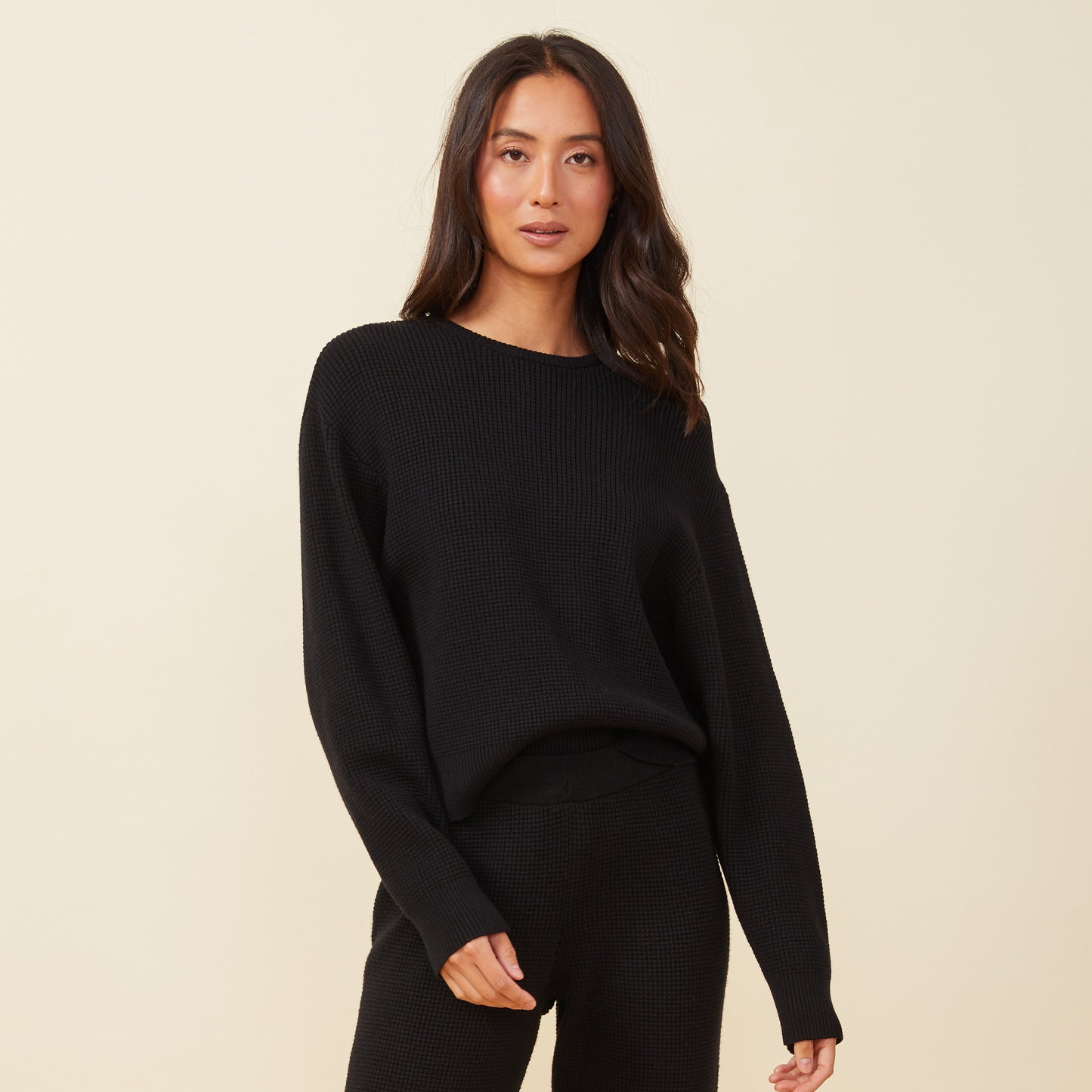 Soft Knit Waffle Crew Neck Sweatshirt