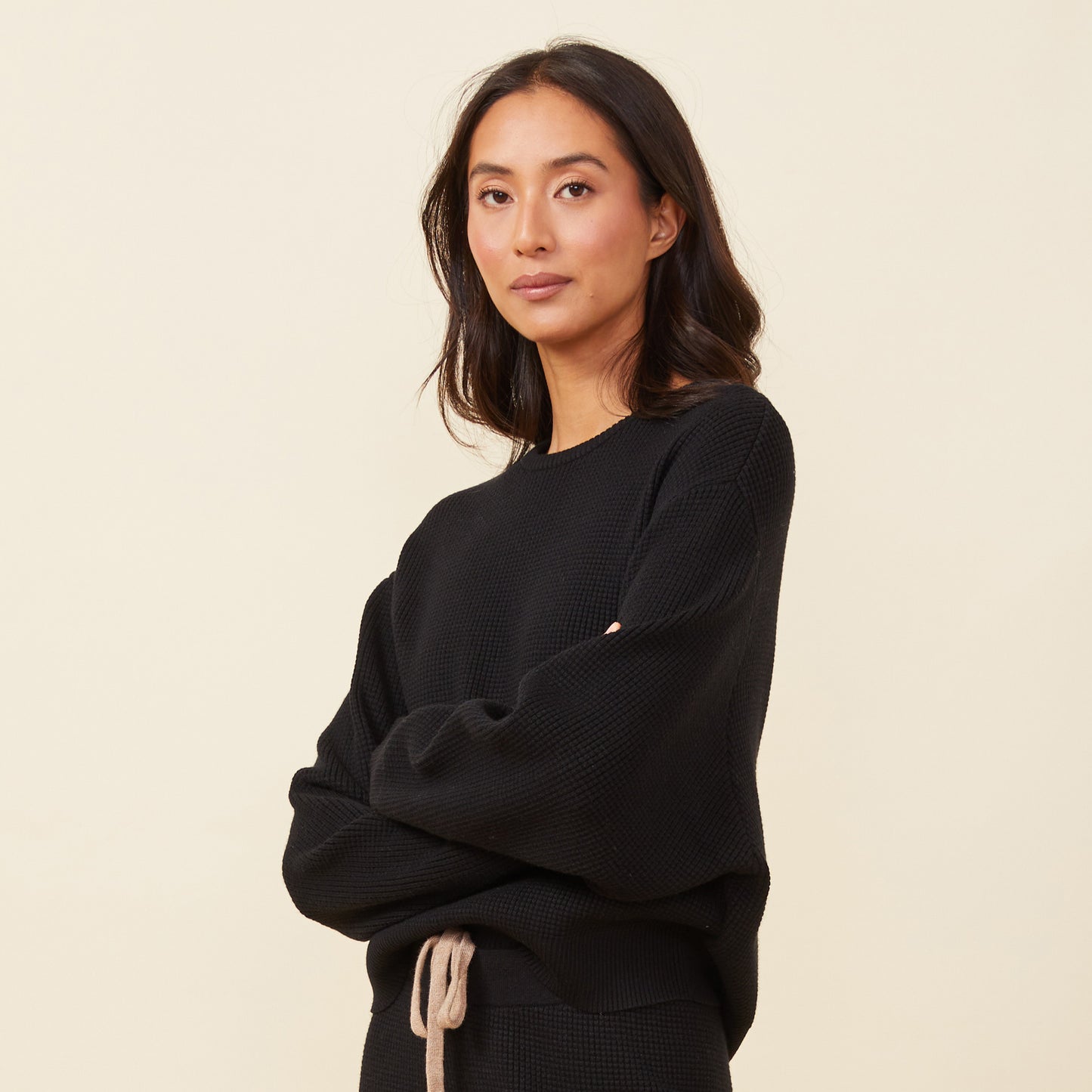 Soft Knit Waffle Crew Neck Sweatshirt