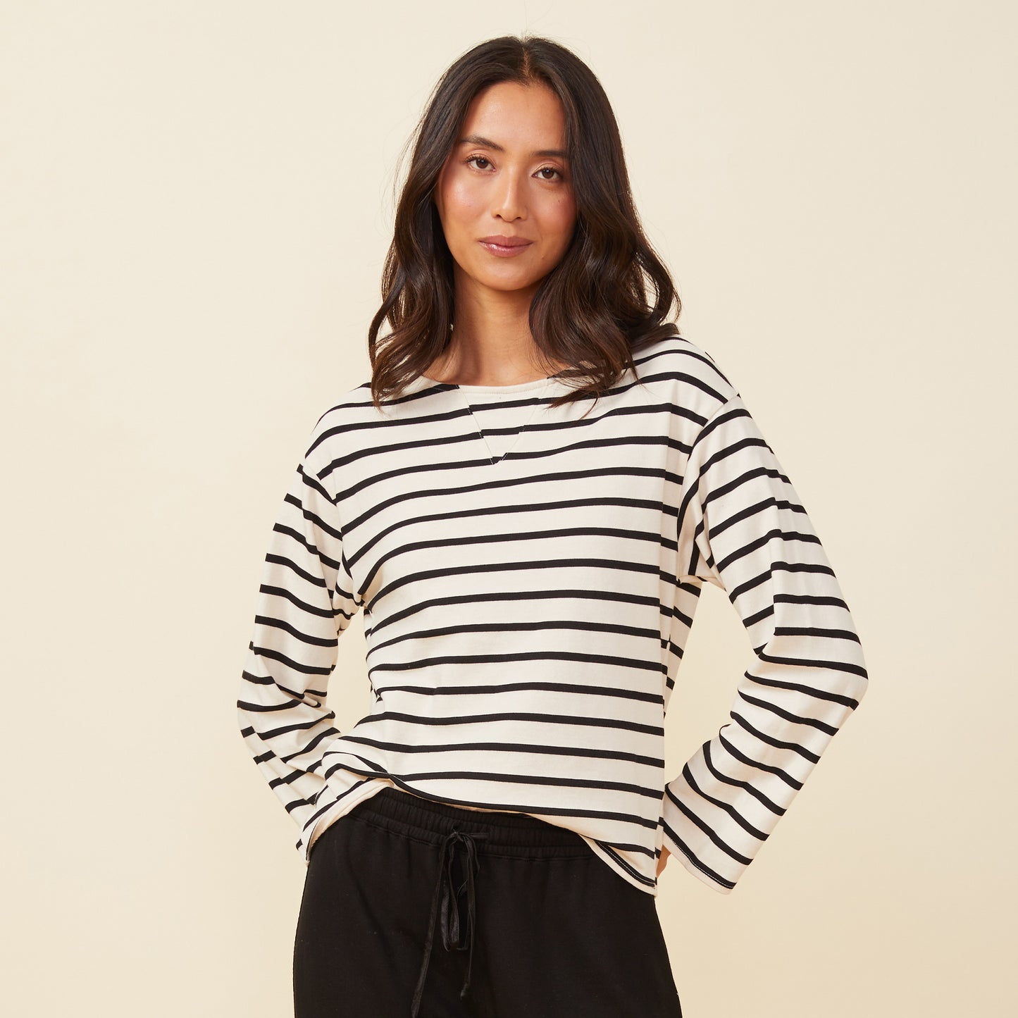 Stripe Boat Neck Long Sleeve