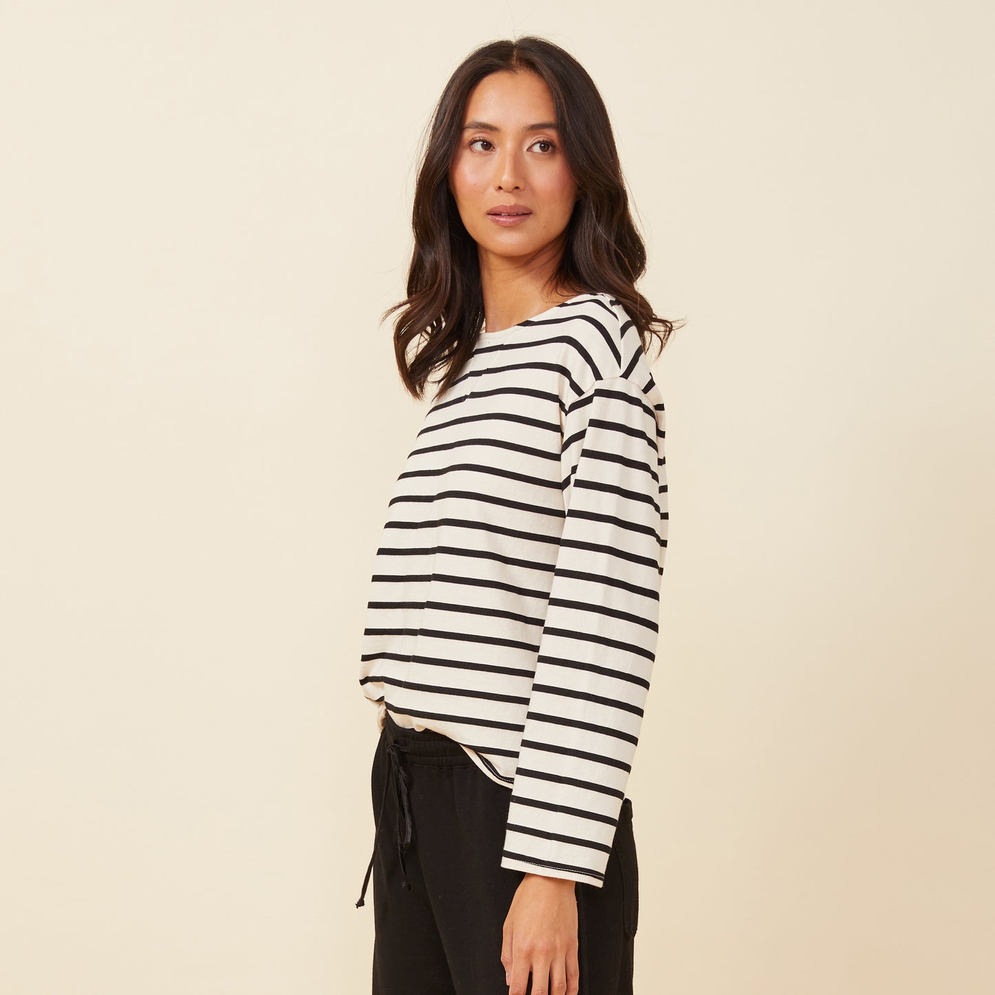 Stripe Boat Neck Long Sleeve
