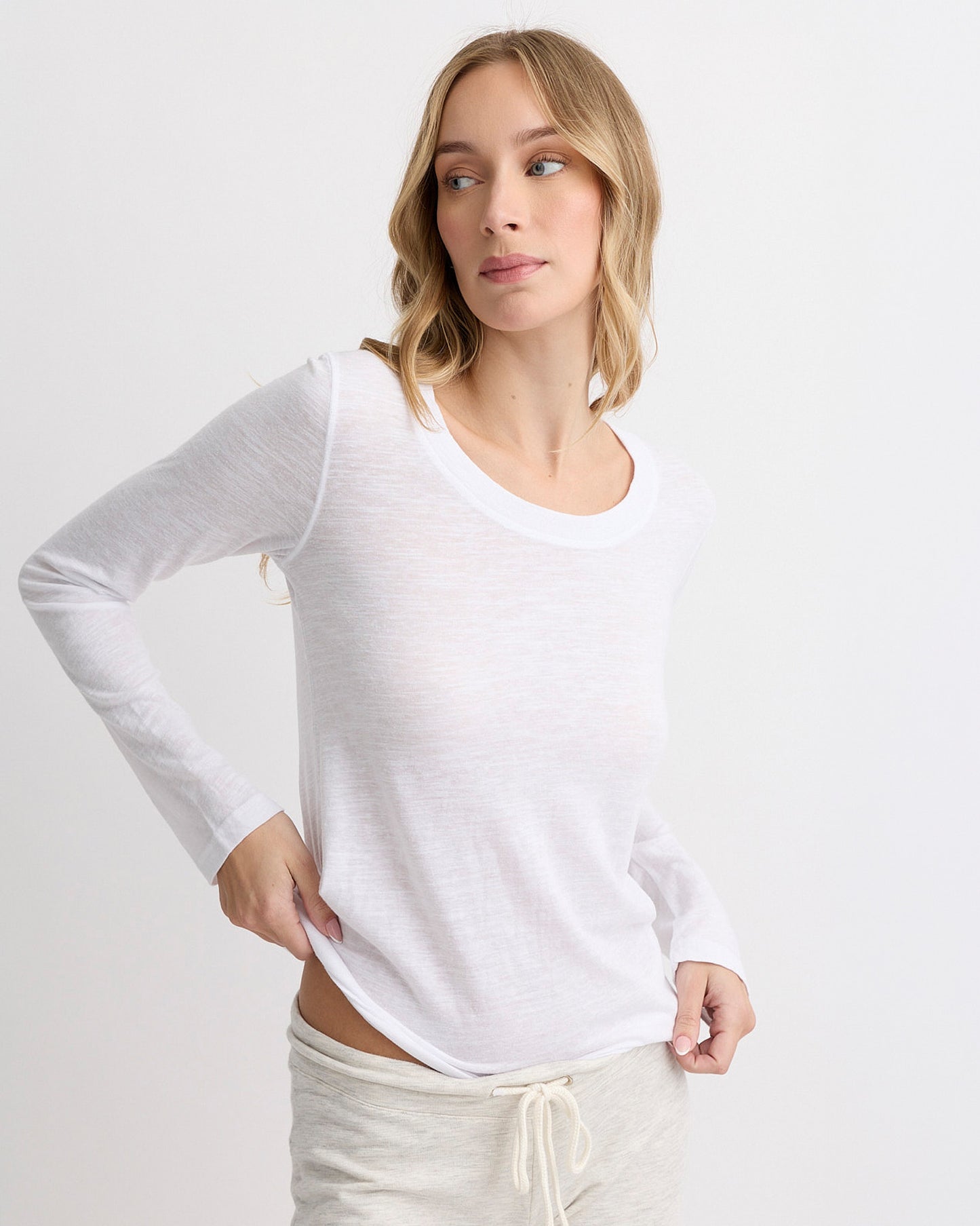 Textured Tri-Blend Fitted Long Sleeve Crew