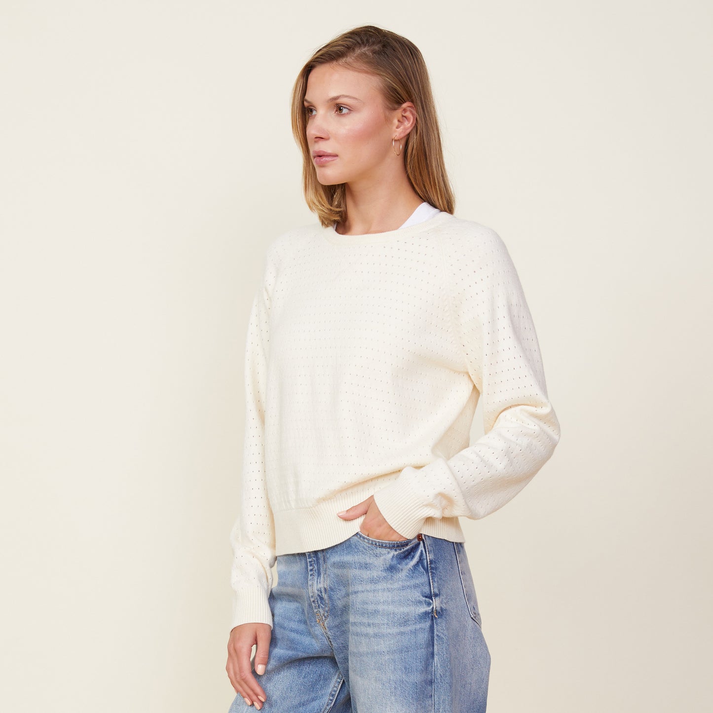 Soft Knit Pointelle Raglan Sweater