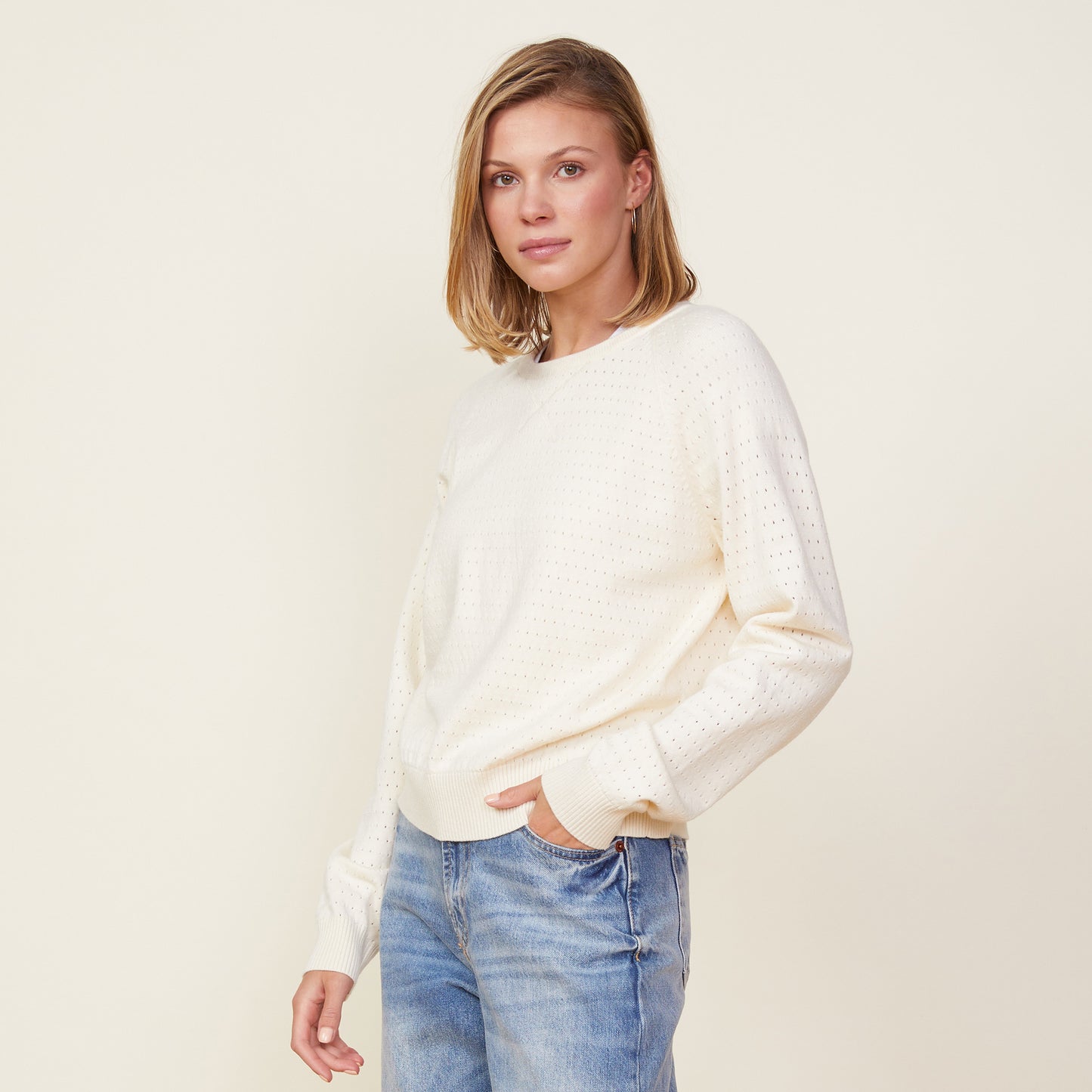 Soft Knit Pointelle Raglan Sweater