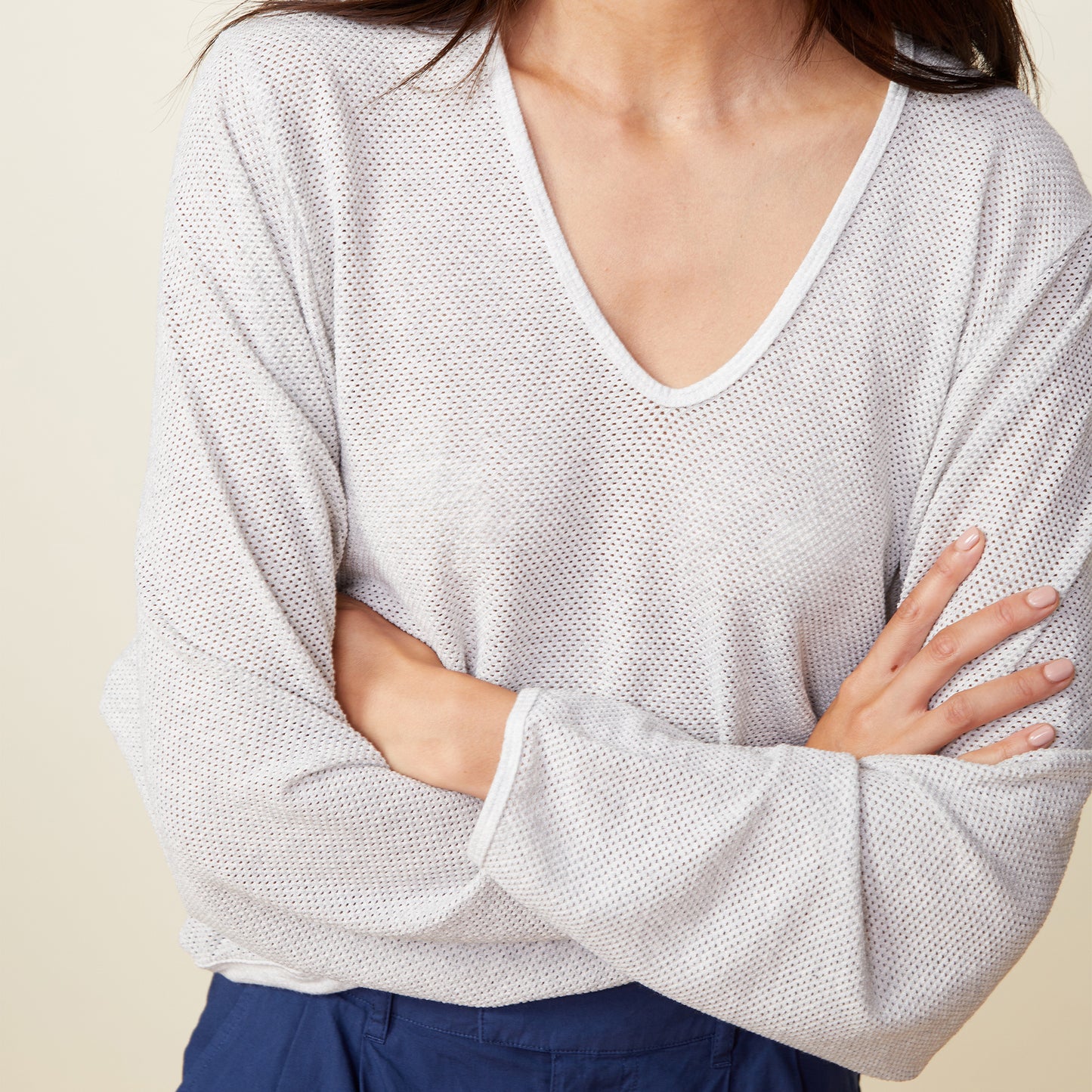Supersoft Mesh V Neck Sweatshirt
