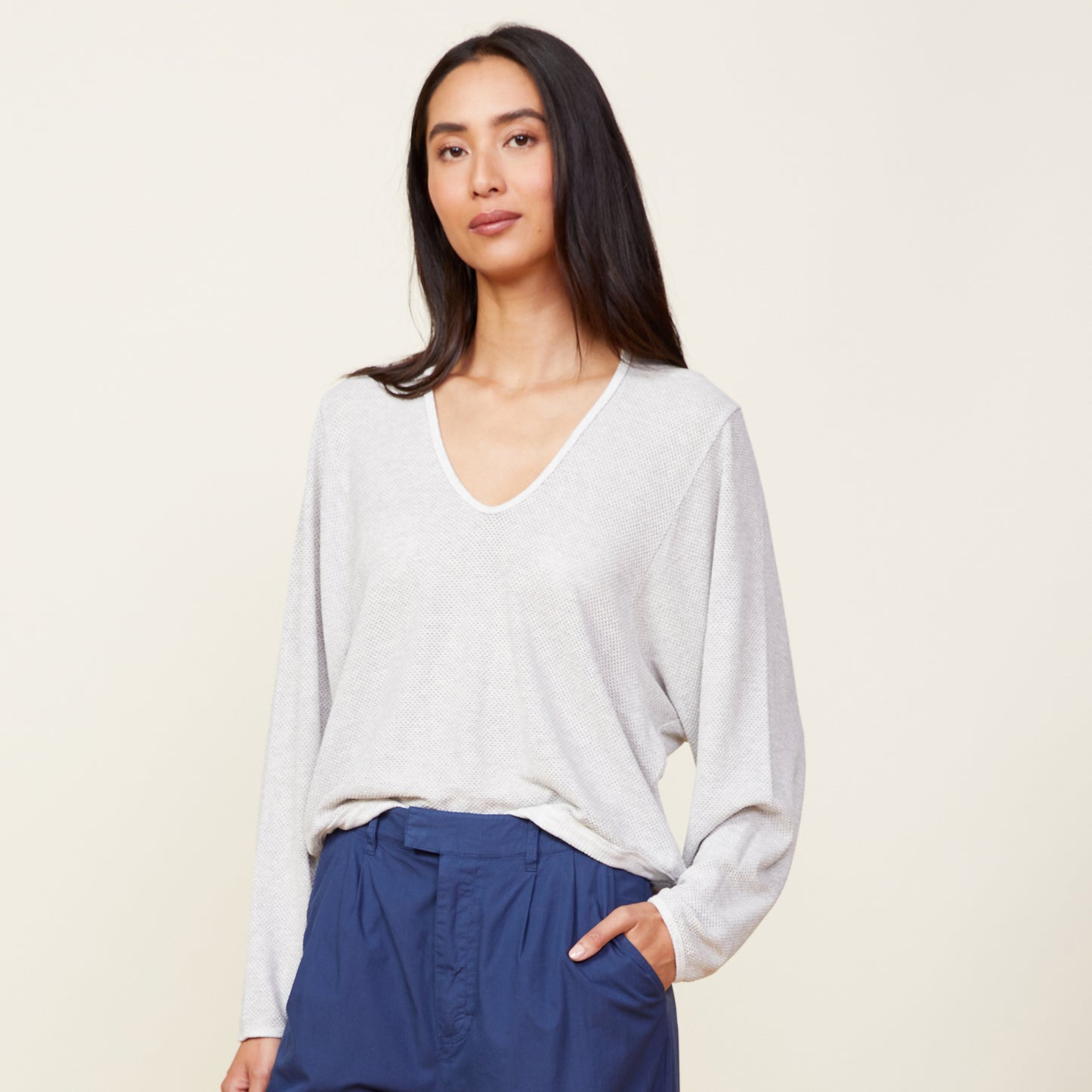 Supersoft Mesh V Neck Sweatshirt