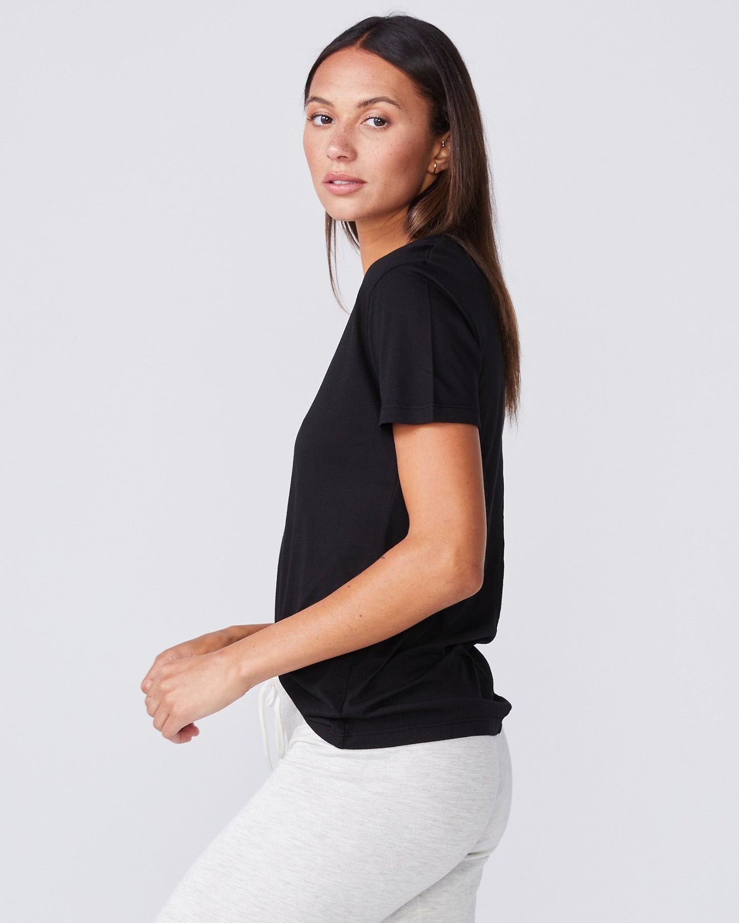 Cotton Modal Relaxed V Neck Tee (10025415503)