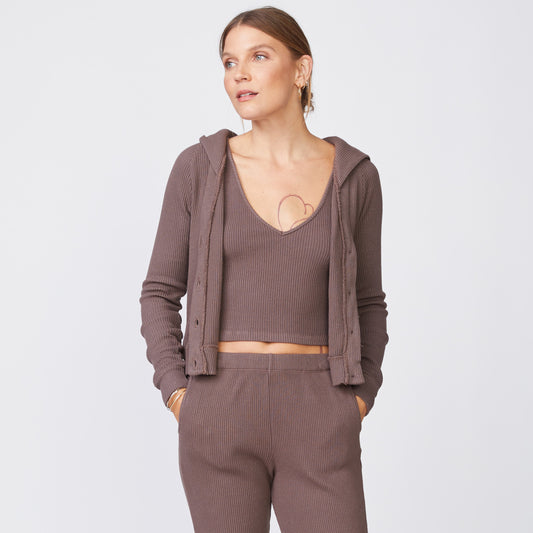 Brushed Rib Hooded Cardigan