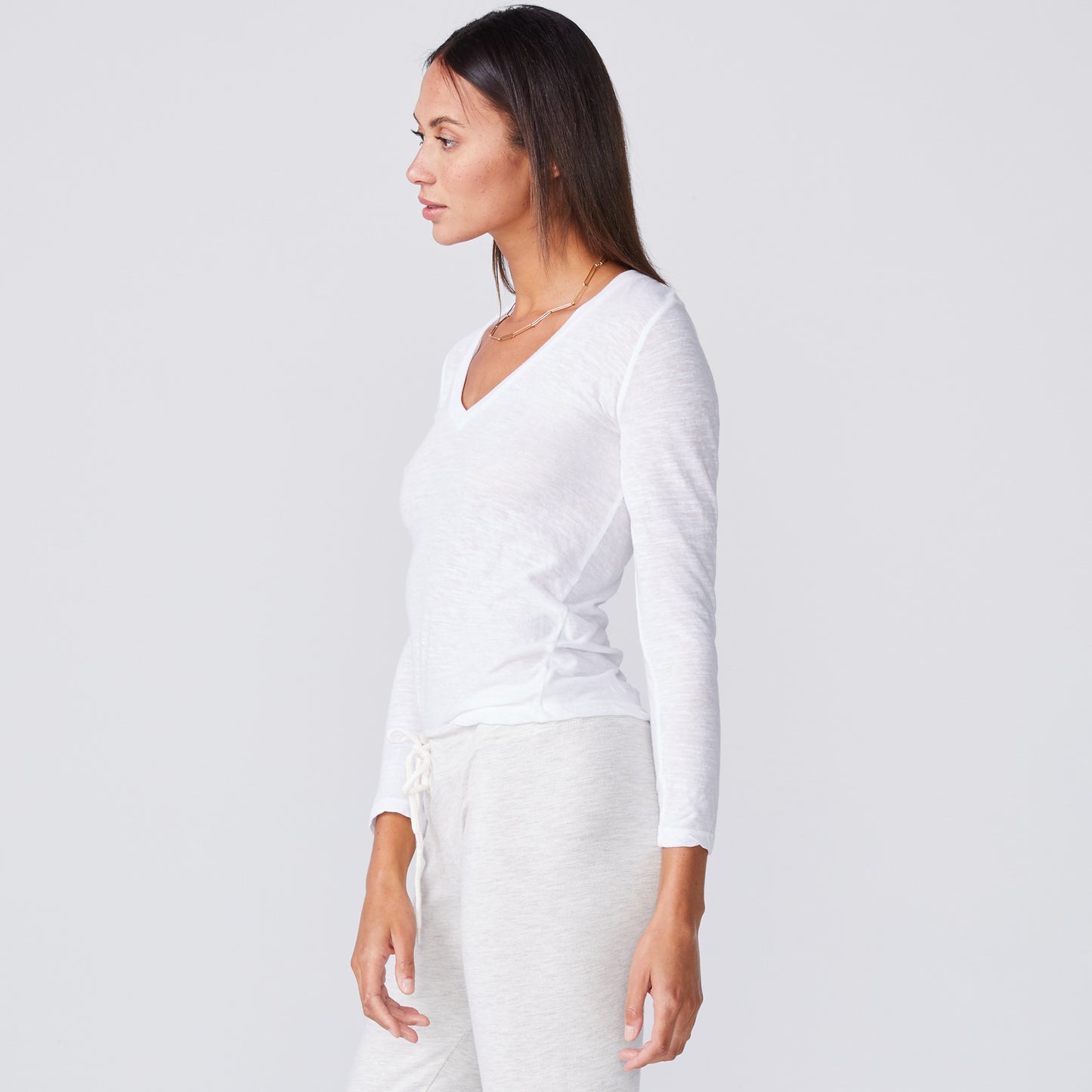 Textured Tri-Blend Fitted Long Sleeve V Neck Tee (1693384147046)