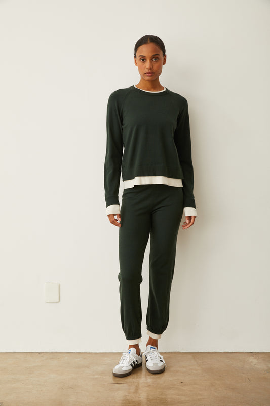 Soft Knit Crew Neck Contrast Sweater
