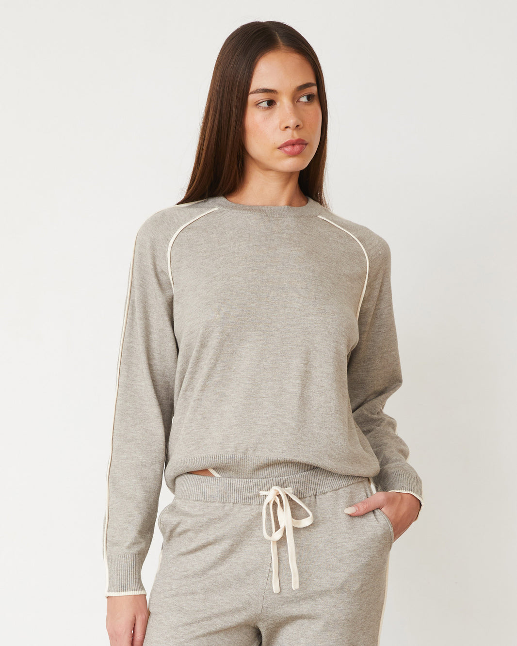 Needle Rib Long Sleeve Crew Black - Monrow
