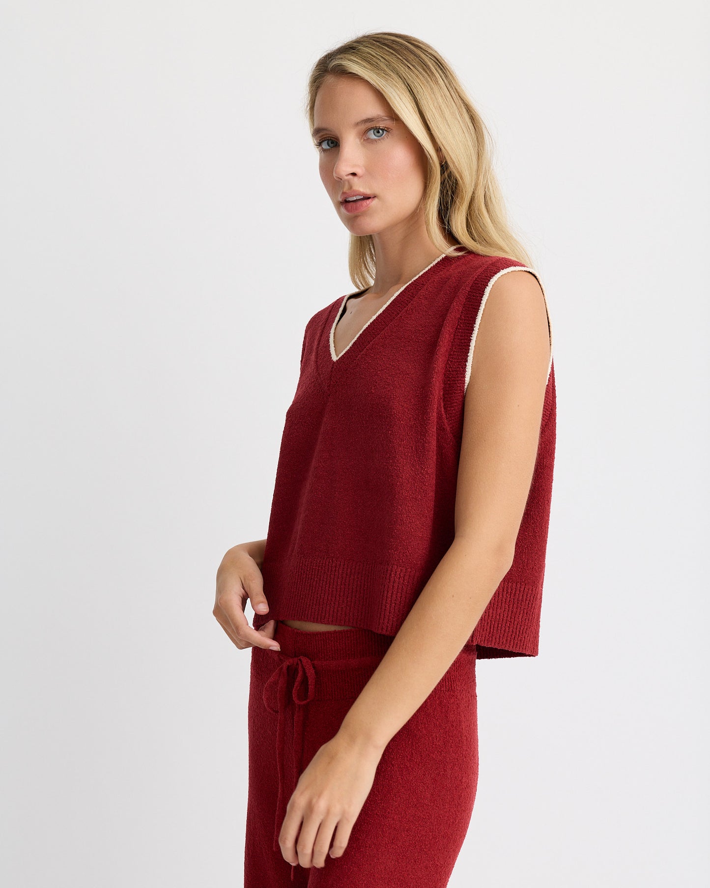 Boucle Knit V Neck Sweater Vest