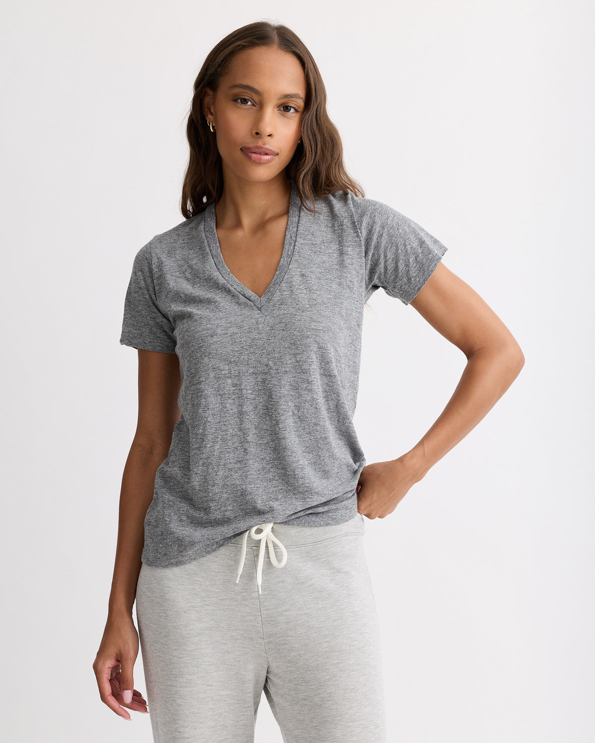 Textured Tri-Blend Relaxed V Neck Tee