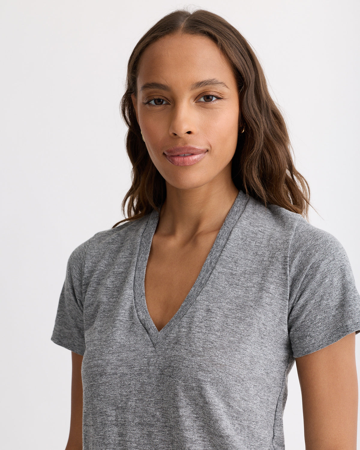 Textured Tri-Blend Relaxed V Neck Tee