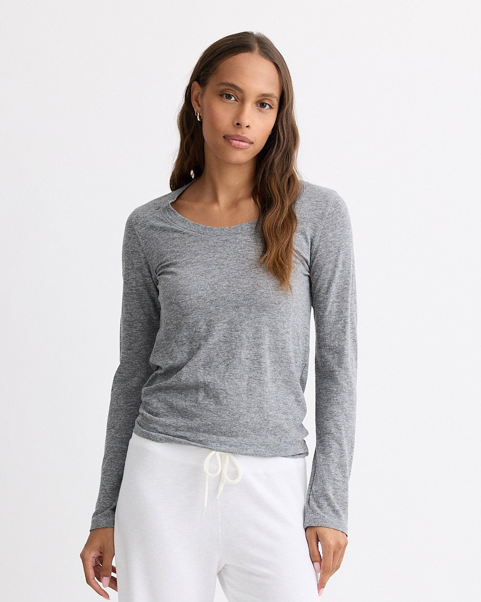 Textured Tri-Blend Fitted Long Sleeve Crew