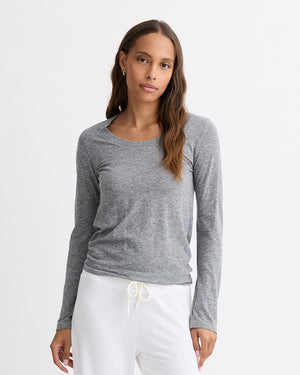 Textured Tri-Blend Fitted Long Sleeve Crew