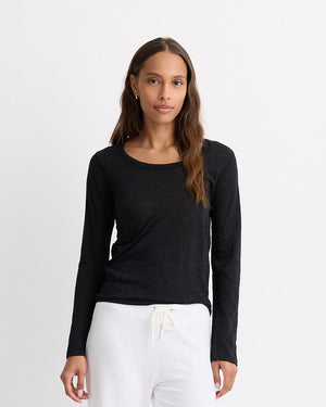 Textured Tri-Blend Fitted Long Sleeve Crew