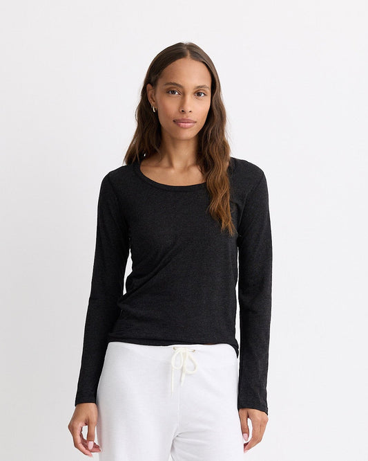 Textured Tri-Blend Fitted Long Sleeve Crew