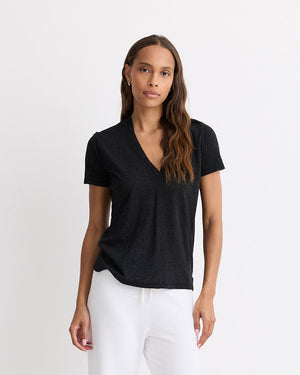 Textured Tri-Blend Fitted V Neck Tee