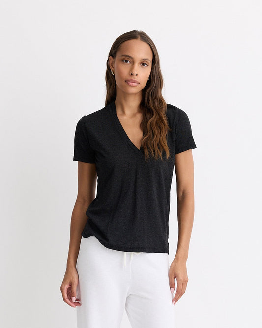 Textured Tri-Blend Fitted V Neck Tee