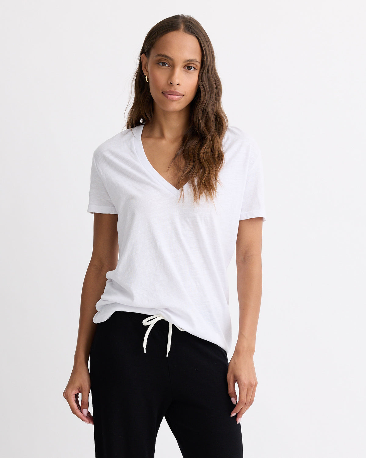 Textured Tri-Blend Relaxed V Neck Tee