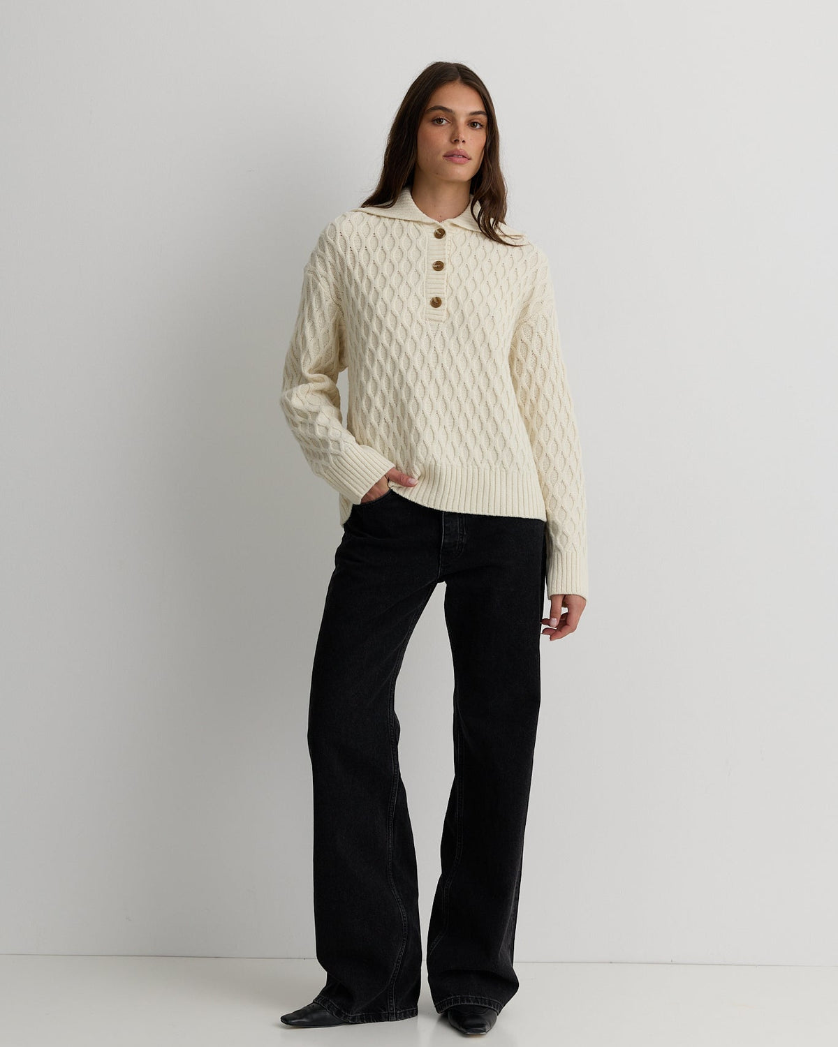 Cable Knit Polo Sweater