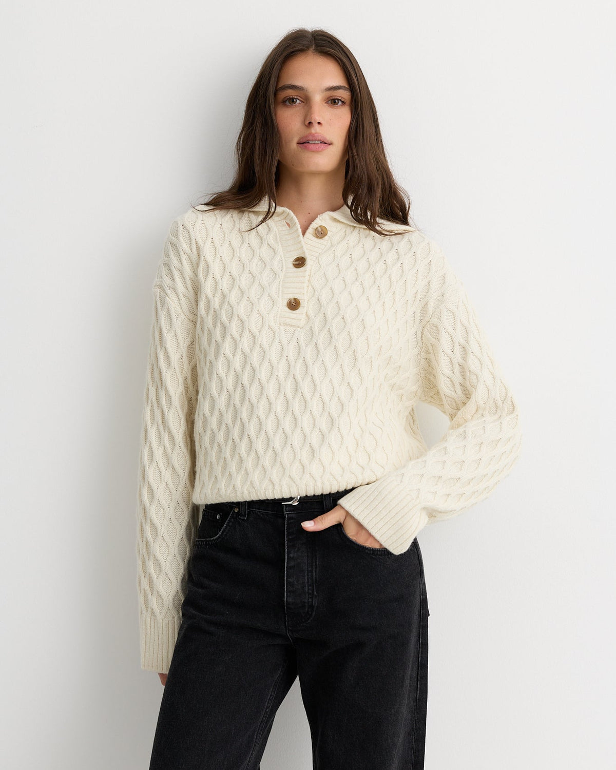 Cable Knit Polo Sweater