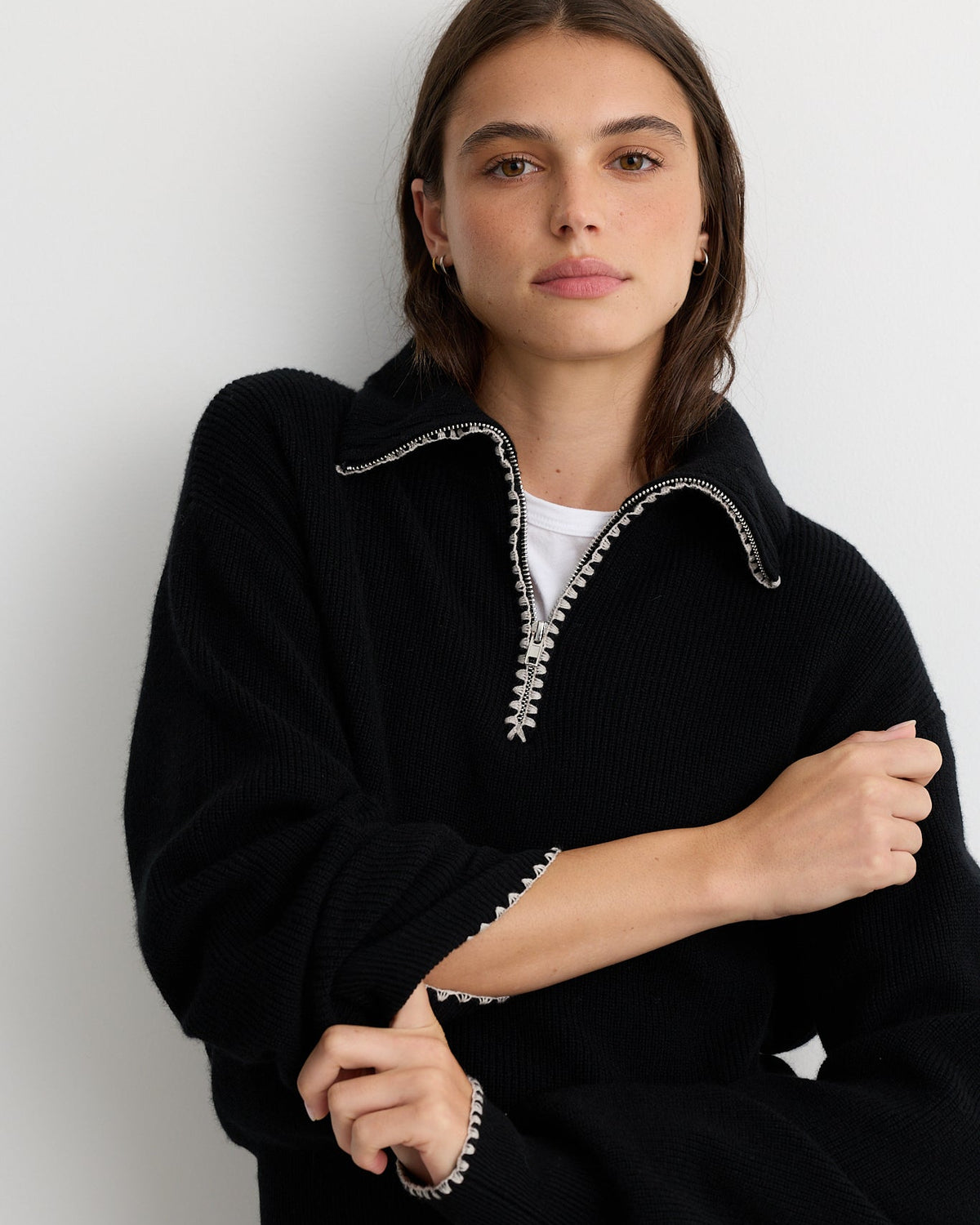 Wool Cashmere Half Zip Sweater