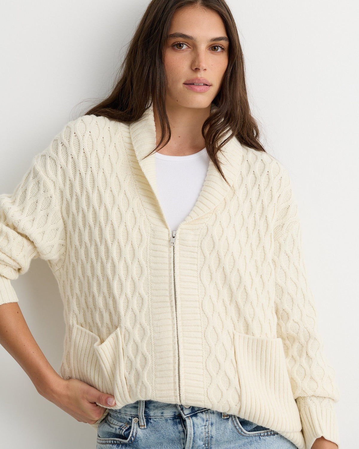 Cable Knit Zip Cardigan