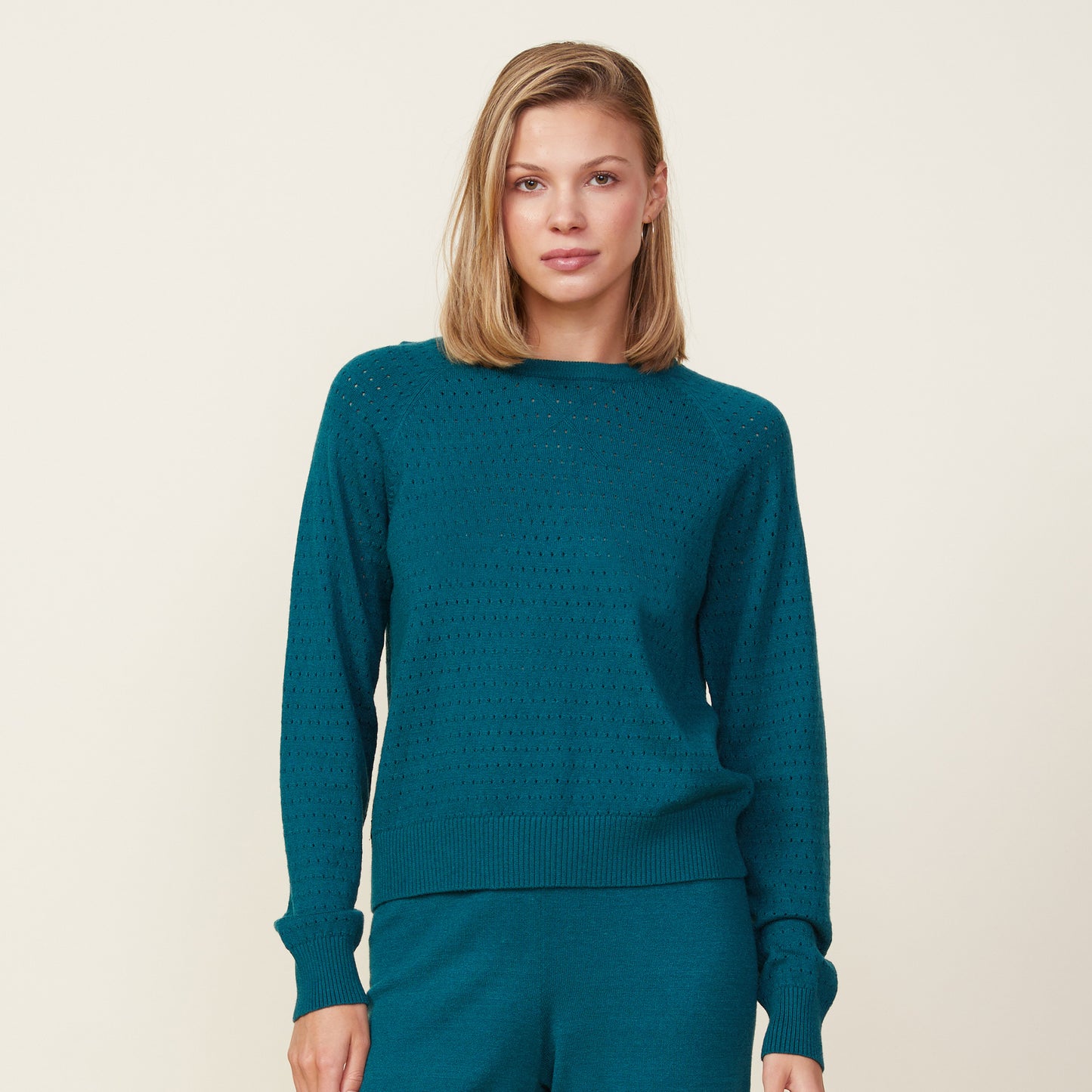 Soft Knit Pointelle Raglan Sweater