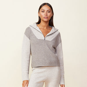 Wool Cashmere Marled Colorblock Half Zip Sweater