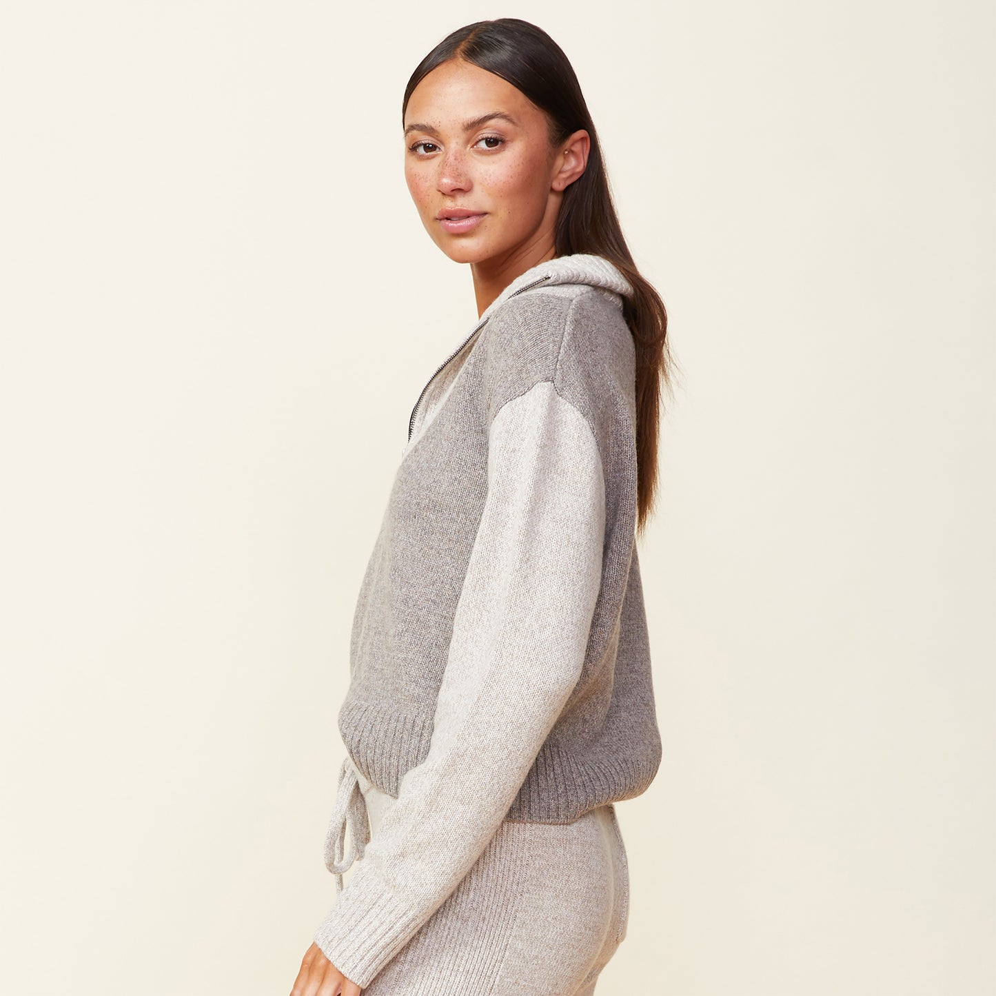 Wool Cashmere Marled Colorblock Half Zip Sweater